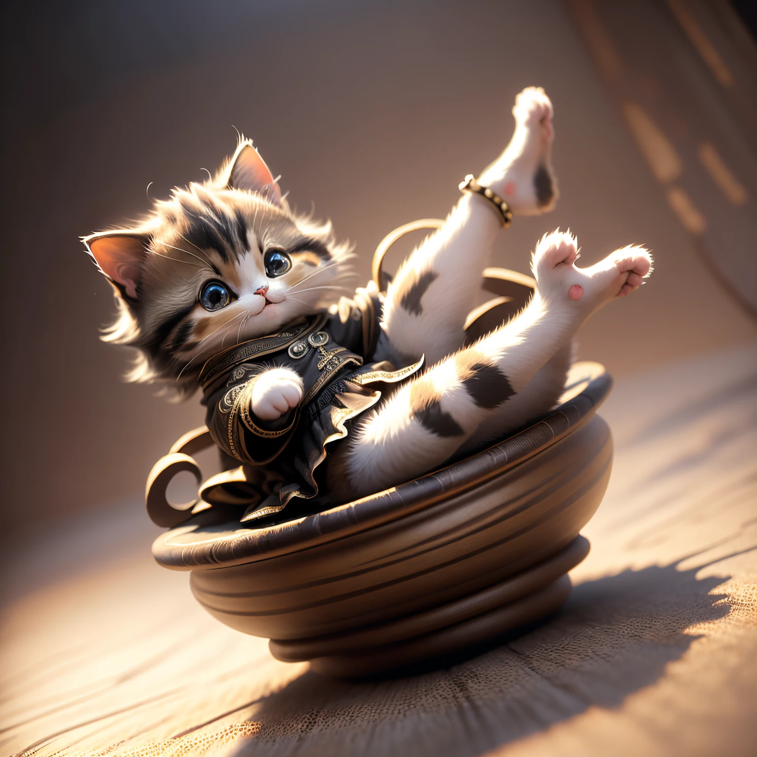 masterpiece、top-quality、ultra-detailliert、(Chibi Chara Calico Cat:1.27),(180 degree leg opening:1.3),Chibi Living,
