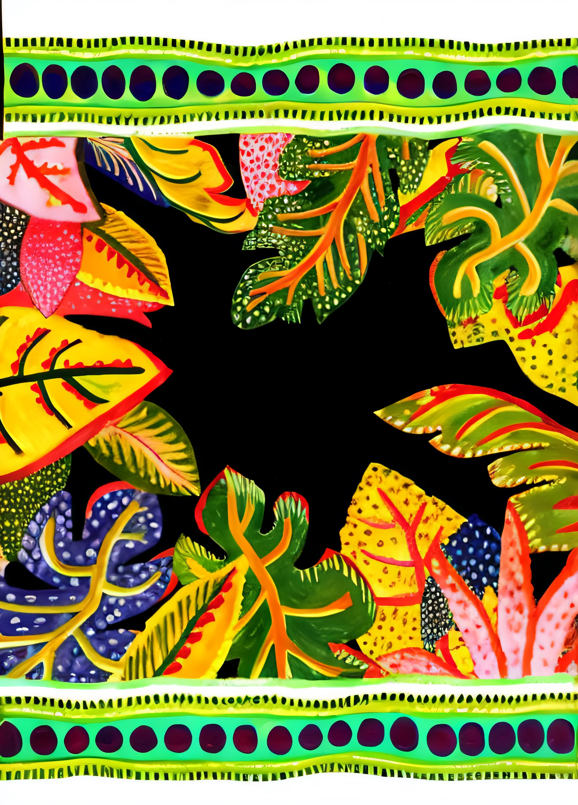 pintura de folhagem colorida, selva colorida, plantas tropicais coloridas, aspect ratio 3:4, inspirado em Henri Rousseau, folhagem vibrante, folhas tropicais, feito no estilo de matisse, folhas coloridas, folhagem tropical, fine art, inspirado em Henri Matisse, detalhamento de pintura, oil-painting, vivid vegetation, vibrant vegetation, inspirado em Ernst Wilhelm Nay