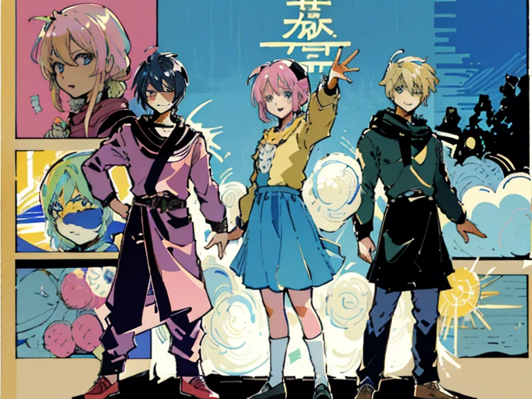 supreme， green down jacket，lime color hair，pink eyes，Standing on your feet，submachine gun，Detailed Genshin graphics，anime character design，anime concept art，pretty anime character design，anime character reference sheet，[Character design]，1girl in, ((Character information)、(Chara Leaf)、pastel dimmed colors, (Yellow color palette.:1.2, Blue:1.2, Pink:1.2), (Blue hair bun and blonde), Short fashionable skirt, Sitting on a throne of sweets and pastries, For example, doughnut, splash, candy, Lollipop, lollipop cane, a cake, cupcake, Cake Pop, Ruffles and lace, polka dot,(Lush pastel dresses), ite girl,Type sheet, Character Sheets, Three types，Shot Full Body，Game Character Design, green color, Green hoodie，