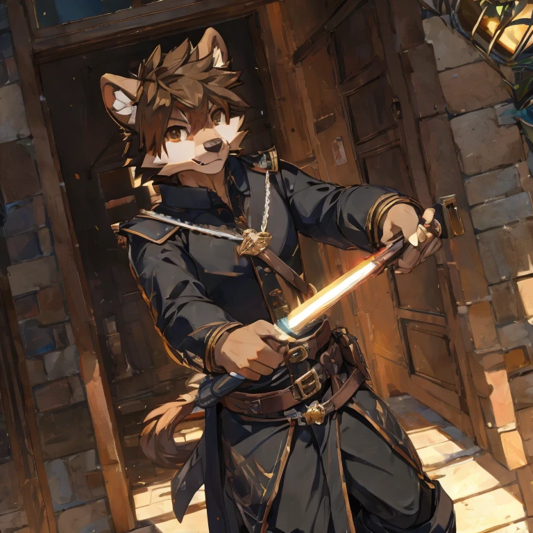 Cute and fluffy,Brown hair,Assassin clothes,lock
