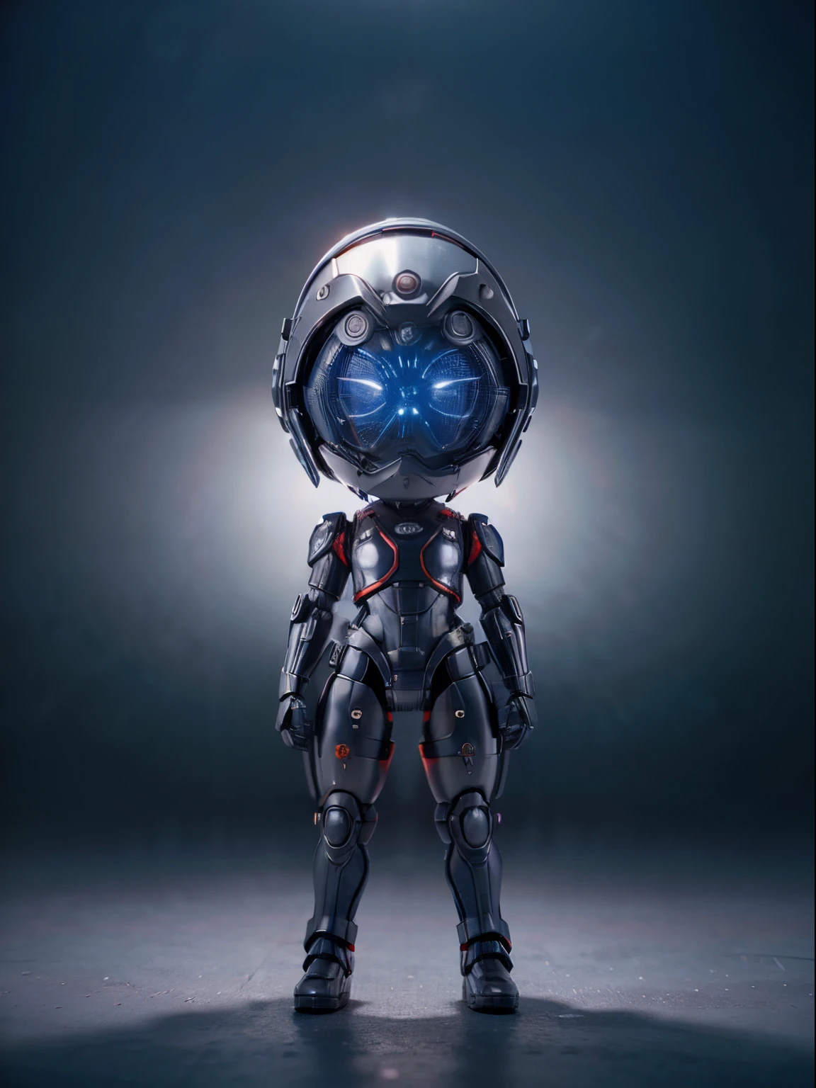 (Blind box toy style:1.2), (Full body shot) , 1 cute strong metal mage, Metal mech，Metal opaque helmet, cyber punk perssonage, dreamy glow, Clean, Black draft,red and blue style， ( Global illumination, Ray traching, hdr, unreal render,reasonable design, high detal, Masterpiece, Best quality, hyper HD, Cinematic lighting)