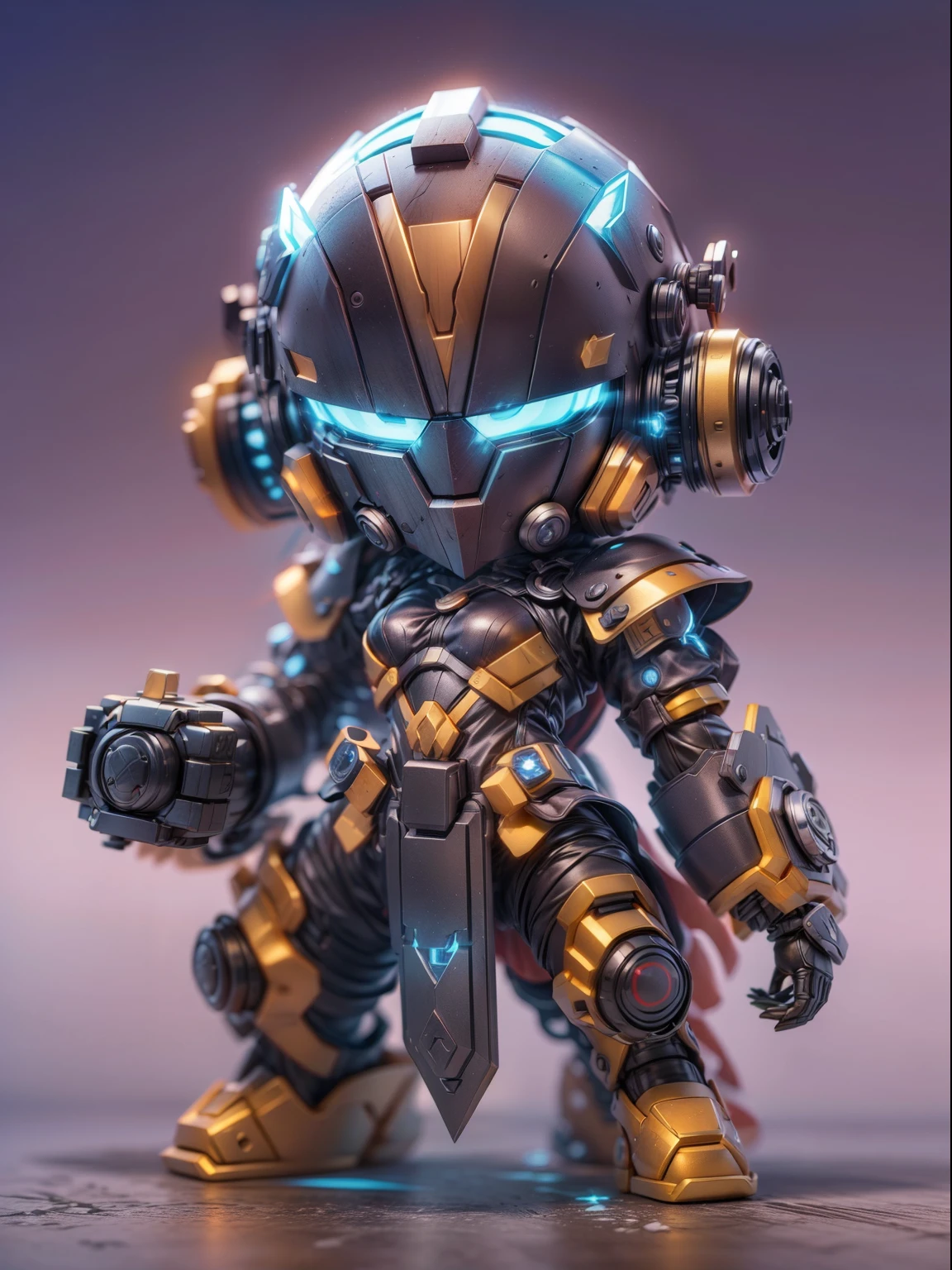 (Blind box toy style:1.2), (Full body shot) , 1 cute strong metal mage, Metal mech,Metal opaque helmet, cyber punk perssonage, dreamy glow, Clean, Black draft,red and blue style, ( Global illumination, Ray traching, hdr, unreal render,reasonable design, high detal, Masterpiece, Best quality, hyper HD, Cinematic lighting)Arc lightning