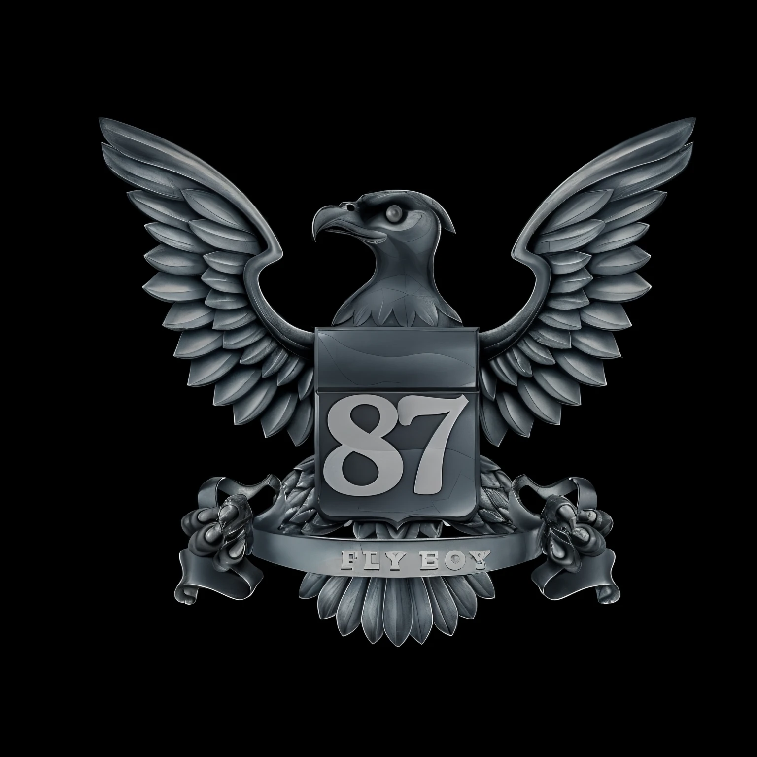 a close up of a metal eagle with a shield and ribbon, with an eagle emblem, eagle logo, 1:87, by Wayne Reynolds, style of hydro74, sergey zabelin, 2011, 2 0 1 1, ((habitat 67 background)), in style of ultra high detail, 1997 ), 2013