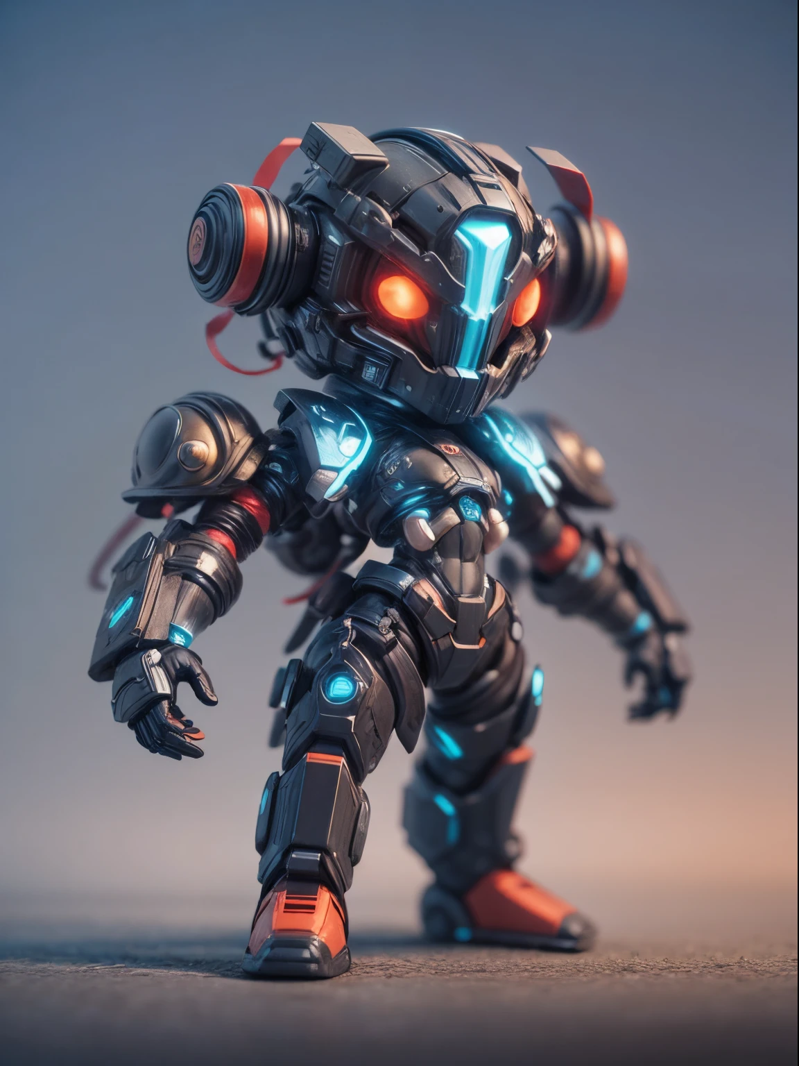 (Blind box toy style:1.2), (Full body shot) , 1 cute strong metal mage, Metal mech,Metal opaque helmet, cyber punk perssonage, dreamy glow, Clean, Black draft,red and blue style, ( Global illumination, Ray traching, hdr, unreal render,reasonable design, high detal, Masterpiece, Best quality, hyper HD, Cinematic lighting)(salama),(Rich posture shapes)