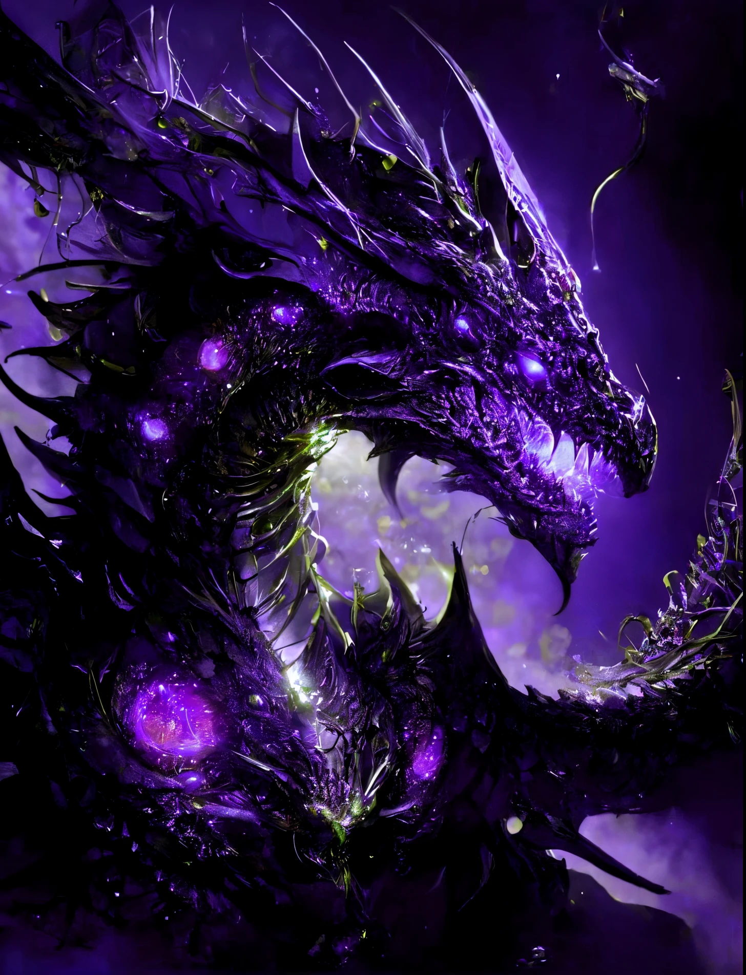 High quality, 4k, Wallpaper. High detail, purple, Dragon, Evil, Facing the viewer, Big, Purple Backround. Epic, dark purple, scaly body, Full dragon body, clouds, moon,