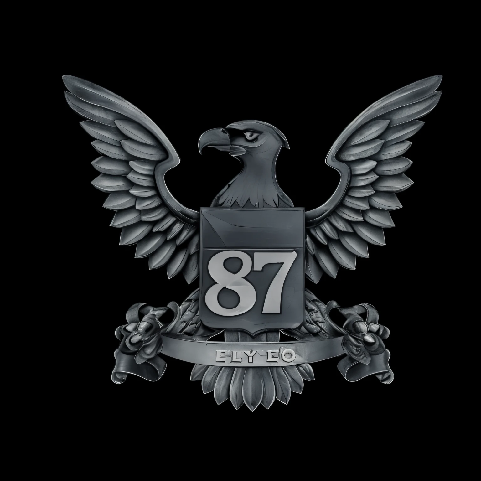 a close up of a metal eagle with a shield and ribbon, with an eagle emblem, eagle logo, 1:87, by Wayne Reynolds, style of hydro74, sergey zabelin, 2011, 2 0 1 1, ((habitat 67 background)), in style of ultra high detail, 1997 ), 2013