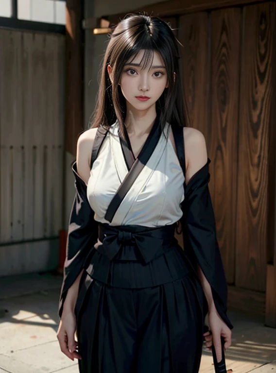 ((Best quality, 8K, Masterpiece :1.3)), Sharp focus:1.2 ， Photorealsitic，(Cinematic lighting)，Facial detail texture. Eye details. Double eyelids, Slender body. Super small breasts, 12-year-old girl, photo-realistic:1.37，Perfect eyes, ((1 girl in a gray yukata))，（white sash），(Thick fabric)，((Ragged linen)),Female prisoners，With a petite figure，brunette color hair，Long hair draped loosely，Qi bangs，The upper body is exposed，stand posture，short- sleeved，Exposing thighs，Full body like，Clothing covers the whole body，folds，((solid color backdrop))，is shy，Be red in the face，weeping，streaming tears，Get wet