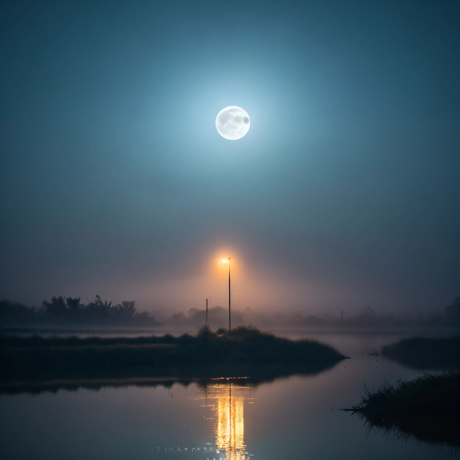 (tmasterpiece，Authentic Photos，Concise structure：1.5），the night，Li river scenery，foggy atmosphere，White Full Moon、Fantastical、murky、enticing