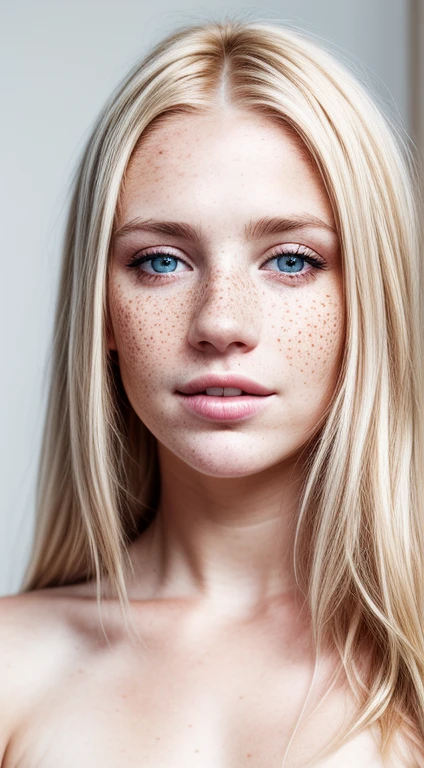 blond woman with freckles and freckles on her face, light falling on face, young woman's face, color portrait, woman with freckles, woman's face looking off camera, freckled tan skin, young female face, infp young woman, light cute freckles, freckled face, soft portrait shot 8 k, soft shadows on the face, youthful face, light freckles