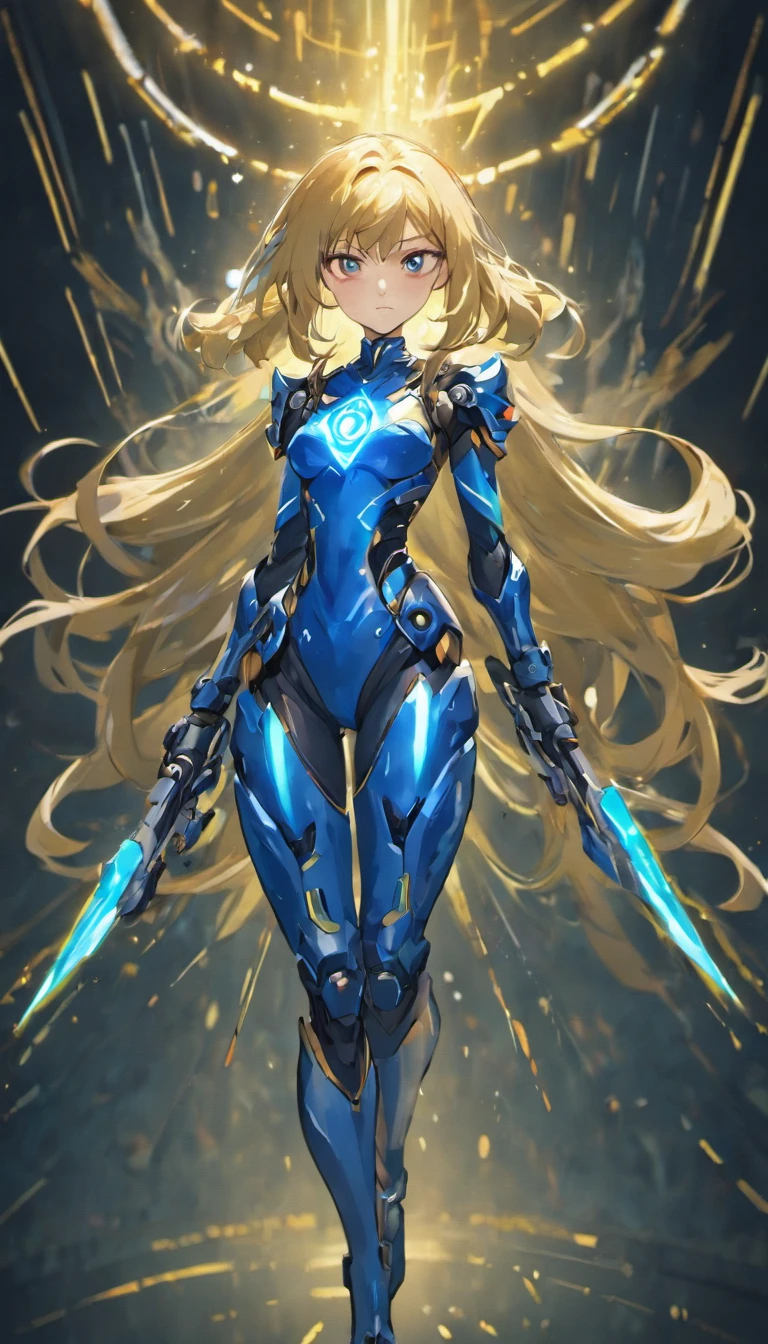 (a female)starcraft ghost character,armored suit,advanced visor,weapon,combat skills,strong and confident posture.[detailed and realistic character design],dynamic action,explosive battlefield,sci-fi style,alien creatures [with sharp teeth and claws],high-tech weapons and gadgets,advanced stealth abilities,night environment,dark color palette and intense lighting,professional concept art,bokeh effect.+(best quality,highres),vivid colors,physically-based rendering,sharp focus,ultra-detailed.(portraits,sci-fi,concept artists), dark blue suit, long blond hair,