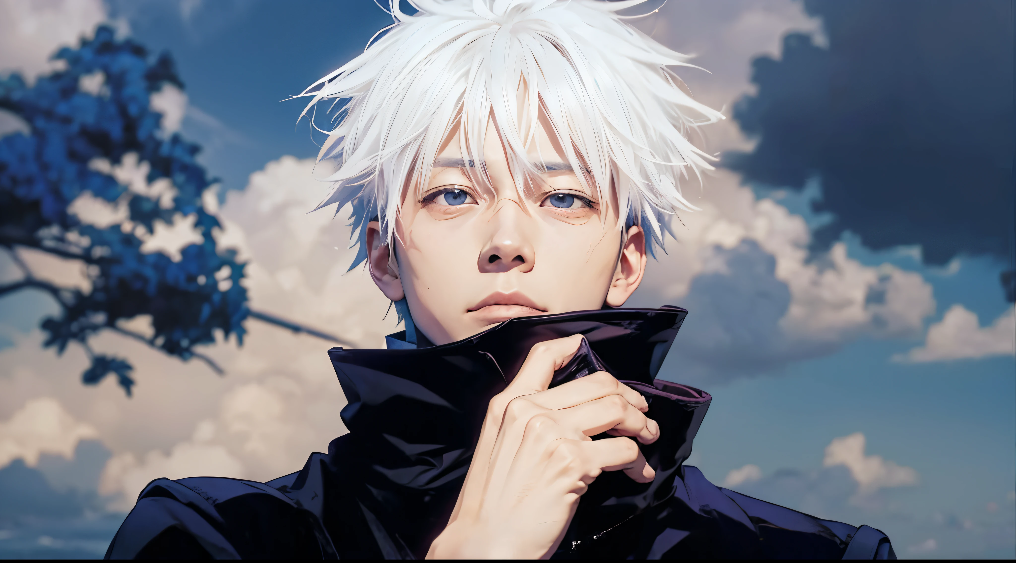 A close up of a person with white hair and a jacket - SeaArt AI