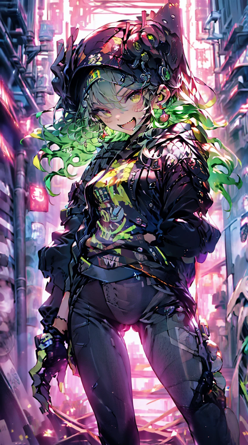 girl,Cute face,Twin tail,cute large eyes,Hoodie,jeans,Put on the cap,nightcity,Laughing,Open mouth,masutepiece,Ultra Detail,ultra-quality,super precision,8K,No extra arms,no extra hands,No extra fingers,No extra legs,