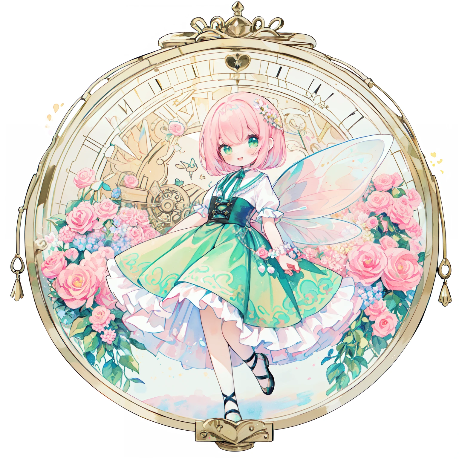 (PastelColors:1.3)、(Cute illustration:1.3)、(watercolor paiting:1.1)、(Layering flowers of 7 colors, iridescent glass clock,Kaleidoscope effect, Senyoshi pattern, Steampunk, gear wheel）、PINKGOLD、a closeup、（A smiling fairy with a motif of a big heart and a small heart............：1.8）、On White Background、jumpping、levitation、A smile、Aster Harmony Garden Sprite,White snow、Noelle、reaching out her hand、green and red background,(🎄A girl wearing large fairy wings made of。。。：1.9),absurderes,hight resolution,ultra-detailliert,、Magic Knight Rayearth：1.5、Red light）,shining from the sky,Head down, feet up, ,ultra wide-angle ,Detailed background、Smile with open mouth、Beautifully detailed、Moya、colourfull、marble、Particles of light、patterns、Playful ruffles and layers create a whimsical touch, Narrow your waist to create a beautiful silhouette, something that wears a wreath decorated with flowers, I tied a ribbon to my braided hair..............：1.3....., Lace-up sandals or ballet shoes with ribbon ties, (Cute illustration:1.3)、(watercolor paiting:1.1)、(Layering flowers of 7 colors, iridescent glass clock,Kaleidoscope effect, Senyoshi pattern, Steampunk, gear wheel）、PINKGOLD、a closeup、
、The room was clean and comfortable............................、Glows、发光、Mitsu、Flower bouquet、pink back ground、、Transparency、Standing、Hyper-detailing, delicate detail, intricate detailes, ciinematic light, best quality backlight, highcontrast, The best lighting, extremely delicate and beautiful, ciinematic light、ray trace reflection、brilliance、glowing aura、Radiant hair、The ultra-detailliert、in 8K,masutepiece, High quality, HCnone, Pixel art, 1girl in,Absurd resolution、hight resolution、ultra-detailliert、(1womanl:1.3)、A smile：1.3、looking at audience、patterns、、colourfull、Yumekawa、dreamily cute、a pale、Moya、watercolor paiting(Curly)、Lolita Fashion、云、colourfull、、、looking left
、 ,Thick wool gown:0.4
