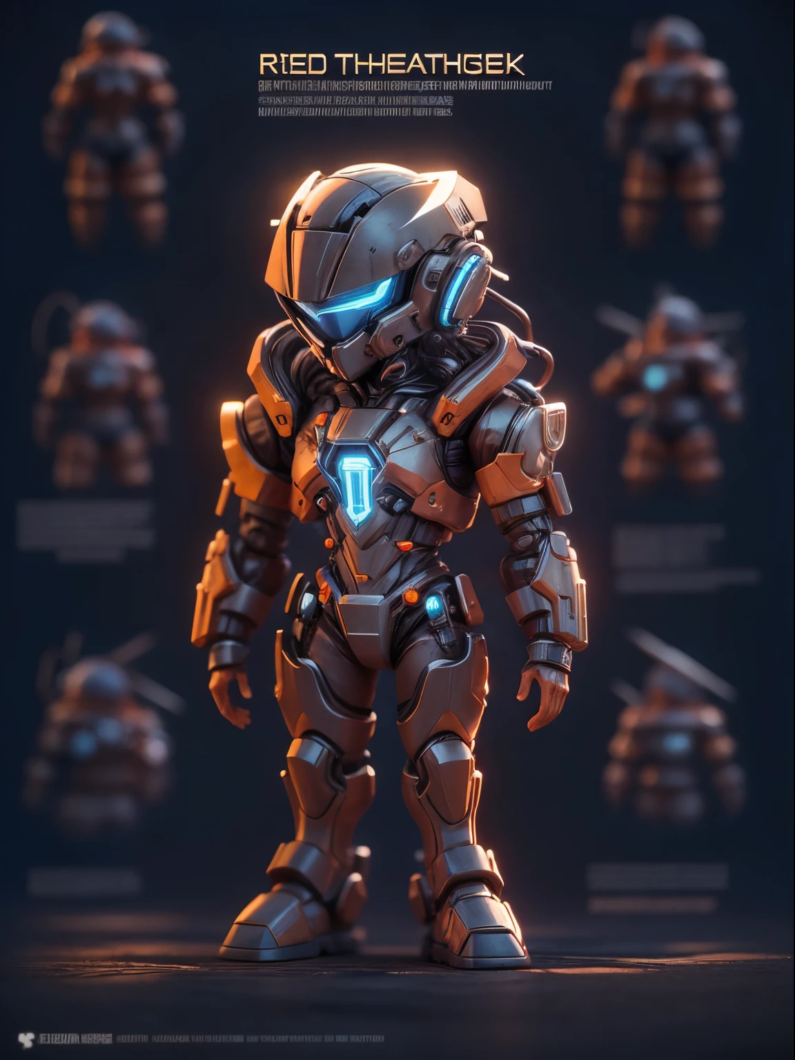 (Blind box toy style:1.2), (Full body shot) , 1 cute strong metal mage, Metal mech,Metal opaque helmet, cyber punk perssonage, dreamy glow, Clean, Black draft,red and blue style, ( Global illumination, Ray traching, hdr, unreal render,reasonable design, high detal, Masterpiece, Best quality, hyper HD, Cinematic lighting)(salama),(Rich posture shapes)