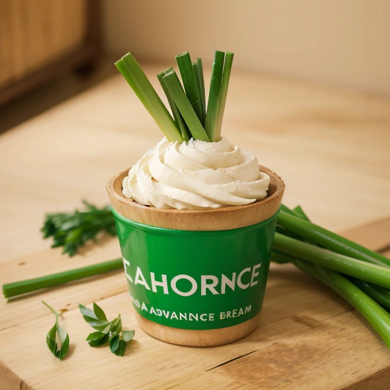 France,With green onions,logotype, cream logo,handpainted,Advancedsense