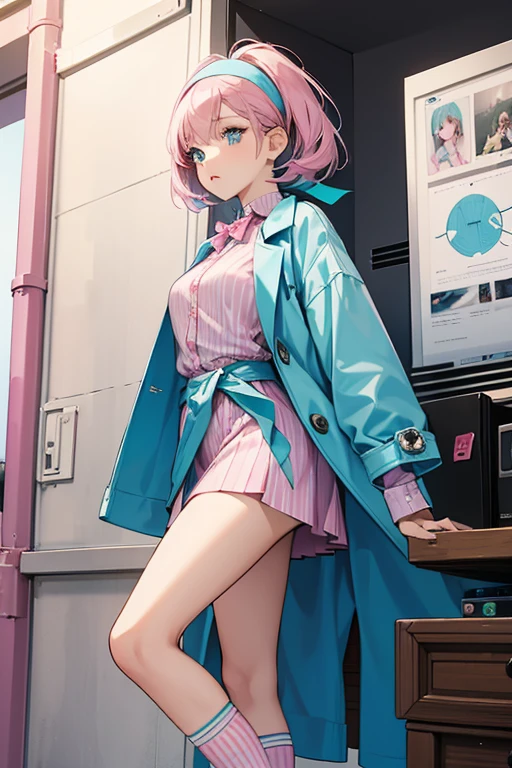 ((Best Quality, 8K, Masterpiece: 1.3)), (FRACTAL Art: 1.3), ((A Manon in line with Street Fighter 6 official)), short pink shiny hair, (Manon wearing Street Fighter 6 costume), European French, supermodel_body and face, 30 years old, mature, detailed face, detailed skin texture, (long eyes: 1.2, big eyes, delicate eye makeup, long eyelashes), feminine expression, long legs, Perfect body proportions, (small breasts, small but hard), (fitness figure, with obvious muscles), pink nails, perfect facial features, symmetrical face, high nose bridge, three-dimensional, very elegant, noble temperament, full of confident eyes with light, best light, ray tracing, (sitting in a Japanese train, sideways, holding the phone, looking down at the phone, seems to see something interesting, looking at the phone fascinated, smiling), (the camera shoots her side in the distance), white lights in the subway, exquisite scene art, Sitting on a subway train with his legs up, official illustration, (the texture of fine clothes, a jacket full of feathers on the shoulders), (next to a shopping bag from a mall, the logo on the bag says Bvlgari)