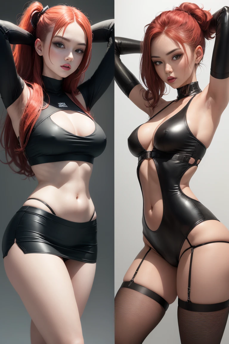 2 high school girl robots　similar body shape　Same color too　Mechanical body　The background is the classroom, nffsw, retinas, masutepiece, ccurate, Anatomically correct, Textured skin, Super Detail, high details, High quality, Best Quality, hight resolution, wearing black shadow kiss mesh babydoll v-top dress, sshe is pale white mediun skin toned, flames in background, standing posing sexy, she has perfect small breast, she has long red ruby hair, she is a emo punk,  she is 19- yrs- old, athletic toned body, she is holding a long sword, she has black wings, dark balck eyelyner, black demon eyes, black lipstick, she has a snake tounge, she has largeblack wings