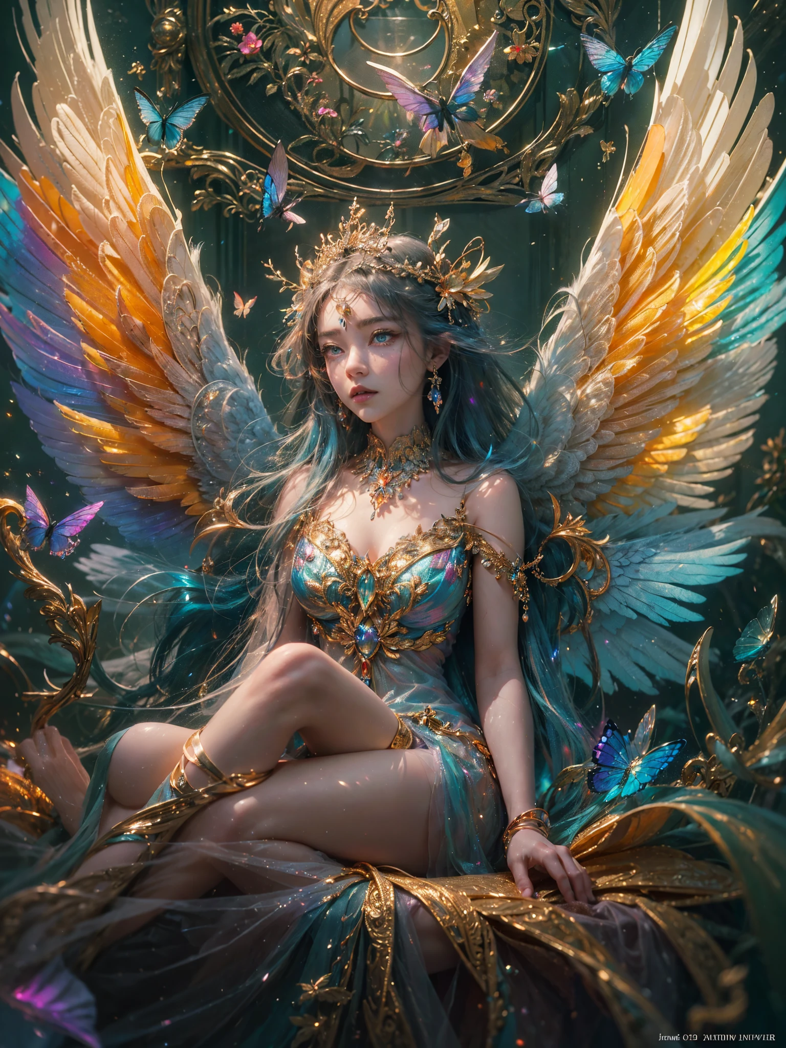 A beautiful heavenly maiden soaring into the sky, wearing a beautiful white robe,