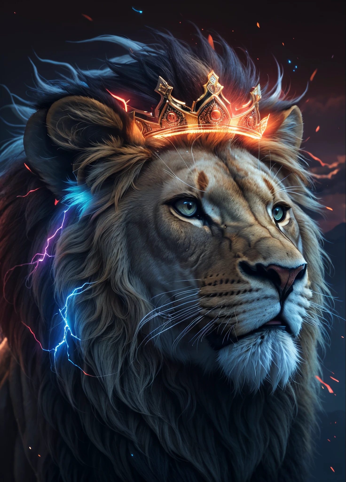 Lion, Divine Lion, naturais, Natureza, Natureza, Linda, renderizado, fotorrealista, UltraHD, 4k, texturasdetalhadas, thunders, sombras detalhadas, cores detalhadas, por do sol, Great Divine, por do sol, contraste detalhado, contraste realista, alta resolução, cores detalhadas, fogo, eletricidade, divina criatura, 8k, Detailed Realistic, 16K, 8K, HD, Lion king, ELEGANT LION, Lion of Judah,