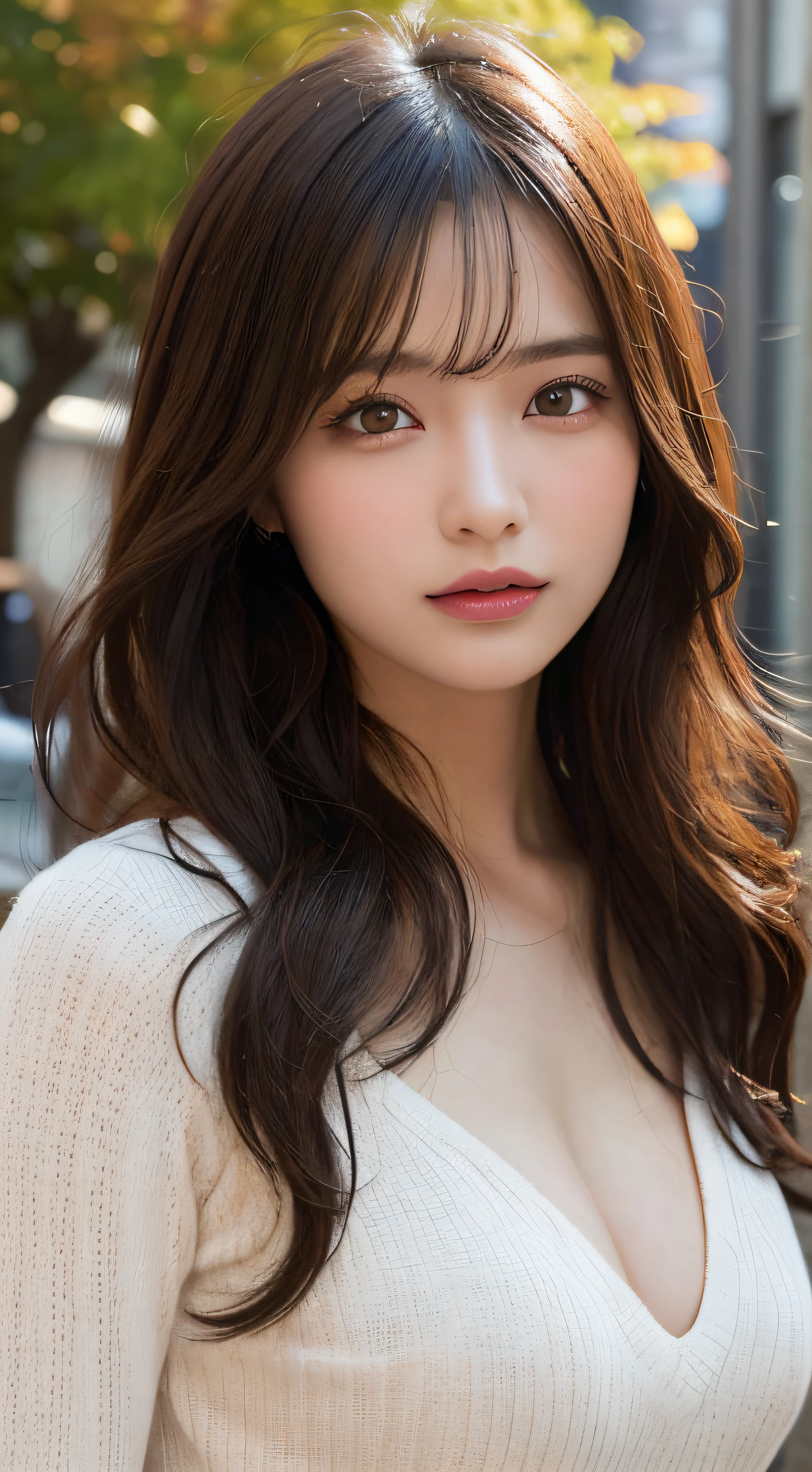 masutepiece, Best Quality, Illustration, Ultra-detailed, finely detail, hight resolution, 8K Wallpaper, Perfect dynamic composition, Beautiful detailed eyes, Women's Fashion Autumn,Medium wavy hair,small tits、Natural Color Lip, Bold sexy poses,Shibuya、20 years girl、Cute、Sexy shot looking at camera, Sexy face,Face feeling ecstasy,Face at the peak of sexual arousal
