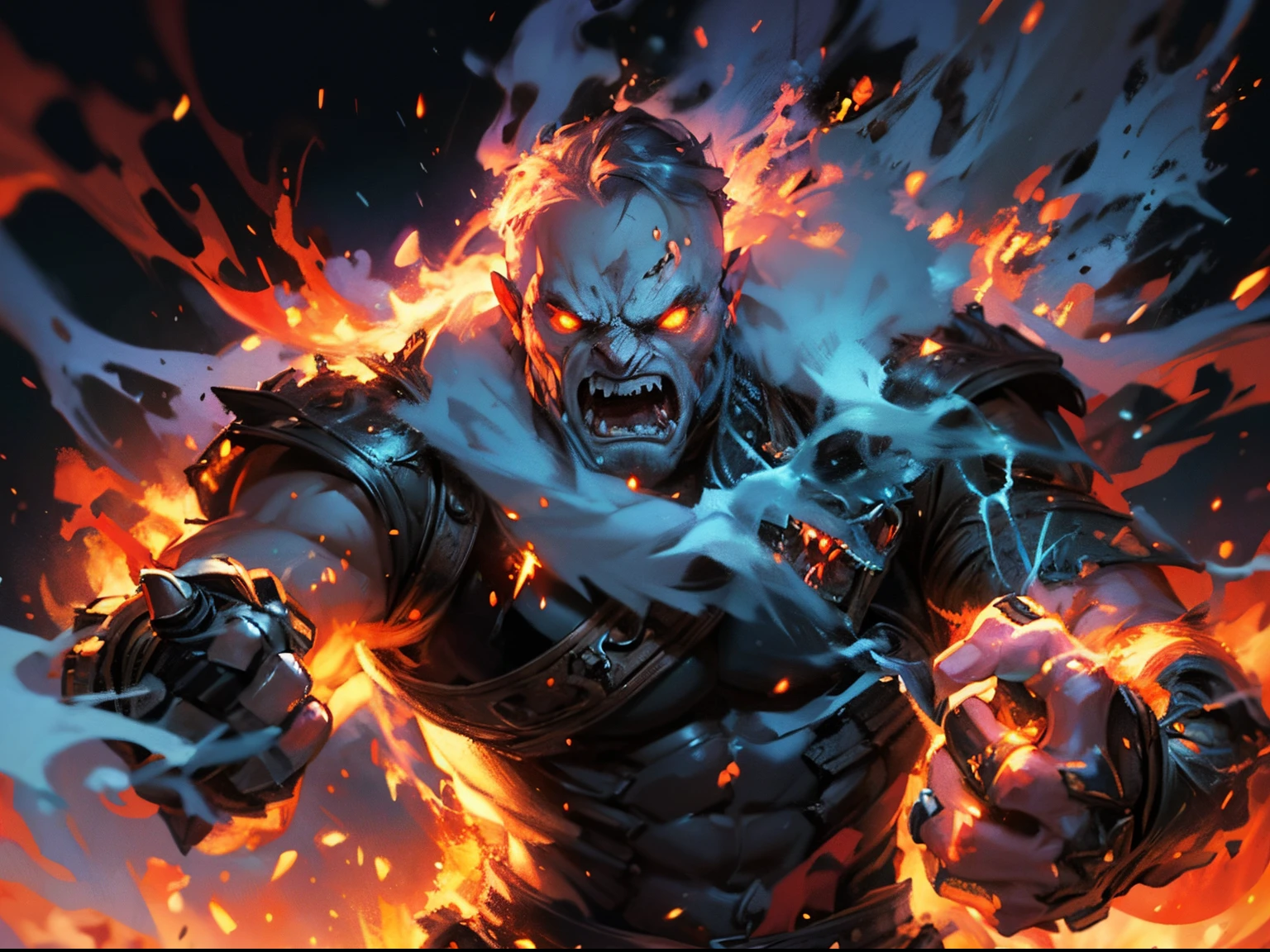 (masterpiece, best quality), an orc slayer, extremely raging moment, (((intricate, smoke pattern, power up ))), enraged in fury, god of war armor, beautiful illustration, extremely detailed armour, strong, high quality illustration