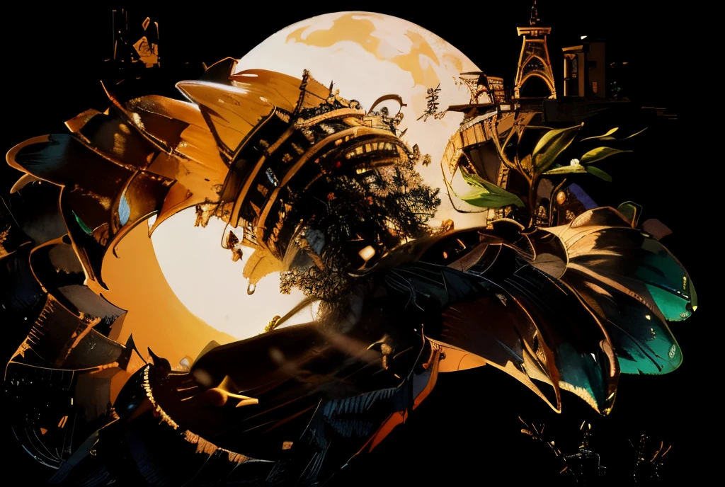 Best Quality、Focus on scale、Dynamic and deep expressive power、White the、The body is dark brown、long and thin bamboo shoots、Caterpillar and bamboo shoot mutants、an ancient creature、cthulhu mythos、A huge collapsed building can be seen in the background....