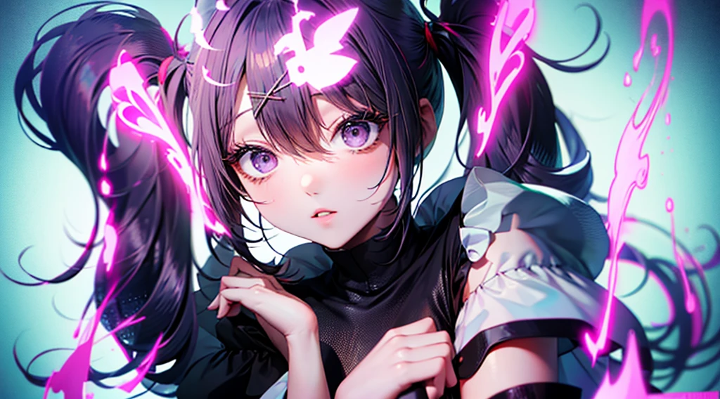 Ame, ame-chan, needy streamer overload, needy streamer overdose, risque pose, nsfw, big boobs, thick thighs, digital illustration, vibrant colors, soft lighting, perfect face, absurdres, ultrasharp, 8K, perfect hands, glowing effects, pixel effects, digital girl, gothic, lolita dress, short skirt