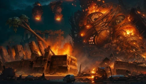 Best Quality、Focus on scale、Dynamic and deep expressive power、Caterpillar and bamboo shoot mutants、an ancient creature、cthulhu mythos、A huge collapsed building can be seen in the background....