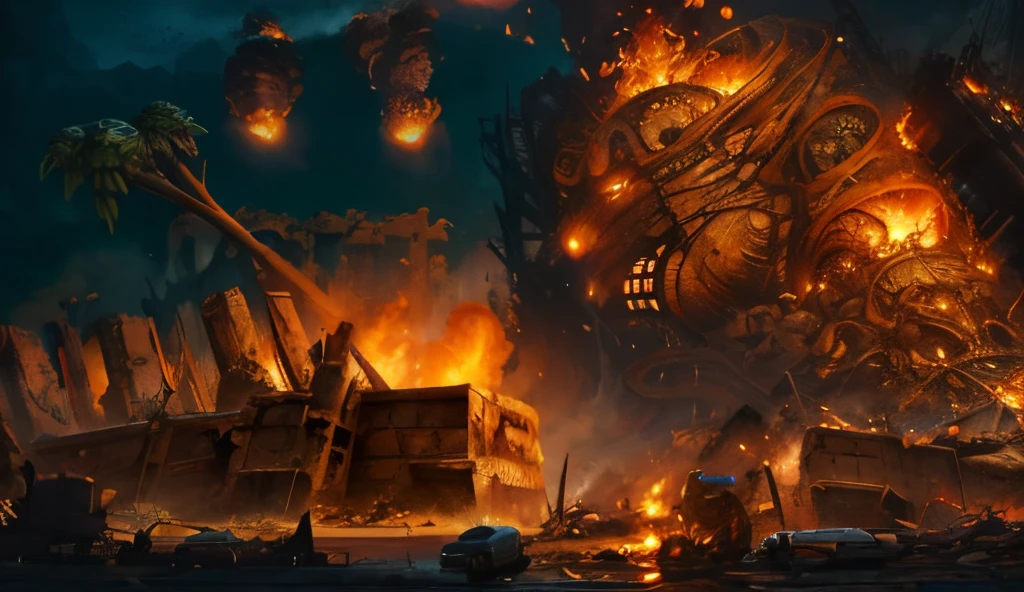 Best Quality、Focus on scale、Dynamic and deep expressive power、Caterpillar and bamboo shoot mutants、an ancient creature、cthulhu mythos、A huge collapsed building can be seen in the background....