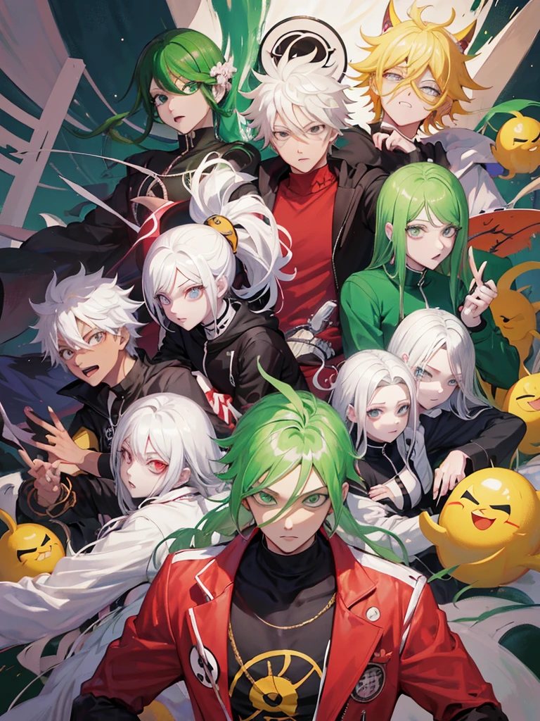 um homem ruivo de camisa preta e olhos verdes, cara bonito na arte jujutsu kaisen, Arte Digital por Danganronpa, Ken Kaneki, Demon Slayer rui fanart, dor de Naruto, por Kamagurka, por Kanbun Master, Nagito Komaeda de Danganronpa, por Shingei, detalhes finos. anime. tentacles