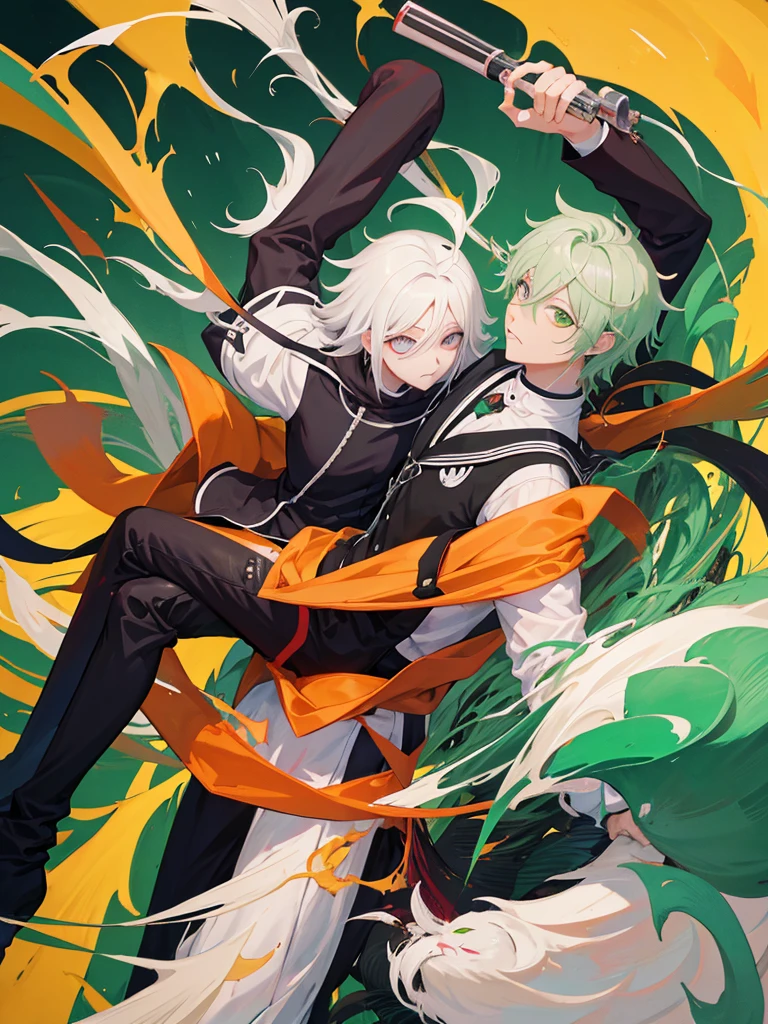 um homem ruivo de camisa preta e olhos verdes, cara bonito na arte jujutsu kaisen, Arte Digital por Danganronpa, Ken Kaneki, Demon Slayer rui fanart, dor de Naruto, por Kamagurka, por Kanbun Master, Nagito Komaeda de Danganronpa, por Shingei, detalhes finos. anime. tentacles