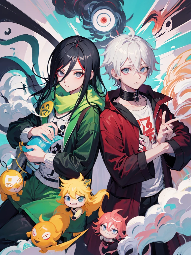 um homem ruivo de camisa preta e olhos azuis, cara bonito na arte jujutsu kaisen, Arte Digital por Danganronpa, Ken Kaneki, Demon Slayer rui fanart, dor de Naruto, por Kamagurka, por Kanbun Master, Nagito Komaeda de Danganronpa, por Shingei, detalhes finos. anime. tentacles