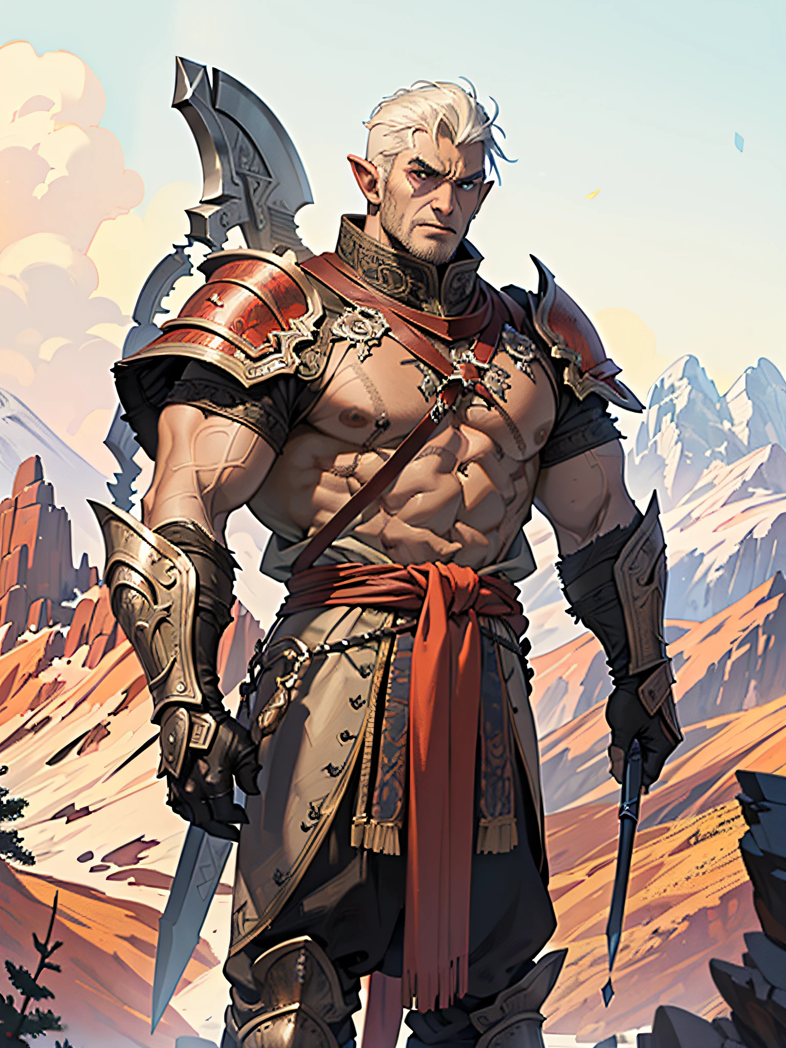 Warrior carved from stone, very tall, height 2,5 meters, in lats, plate full armor, tattooed face, made of stone, gray skin, face tattoos, grey, armor, armor, armor, plate armor, giant, Shield and Sword, bald, without hair, wearing her helmet. Закованный в armor. Magic around and the cave. Goliath, DND, warrior, stone skin, tattoo, plate armor, shield, sword.