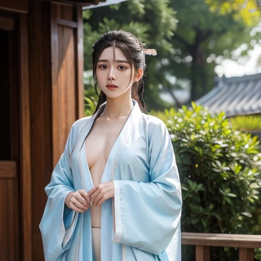 Hanfu,female student,Open your clothes,taking a shower,barechested,stooped