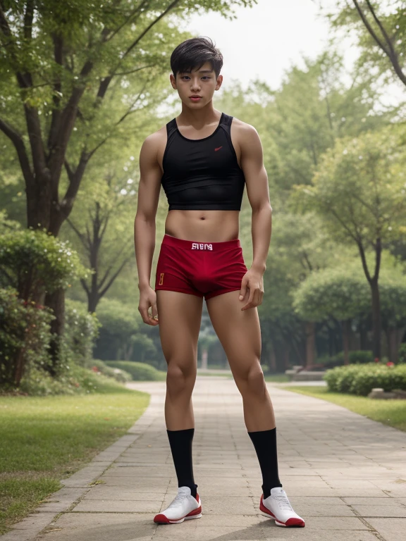 teenagers , young , light-skin , wearing an dark red sexy underwear, tmasterpiece,k hd,the feet,Transparent sports vest,semi transparent,black long socks,The barefoot , red colour , handsome and cute , extreme cute boy , white skin , dark red underwear boxers shorts , extremely tall and cute boy ,oppa model , handsome model , full body , dark red boxers underwears short shorts , black socks , white light-skin , Chinese model , young boy , white skin , handsome and extremely cute , red boxers underwear shorts , long black socks , handsome model , at the park , jogging , model oppa , long legs , jogging , running , high knee black socks ,black long socks , stand up , extremely tall , extremely high , red underwears , red sports underwear , long black socks , clean and white legs , Chinese model , extremely long legs , looking at the camera , clean and white thigh , heavy bulge , kid face , baby face , wearing jacket , red underwears boxers , light and white skin , Chinese model , strike a pose , sexy pose , horny boy