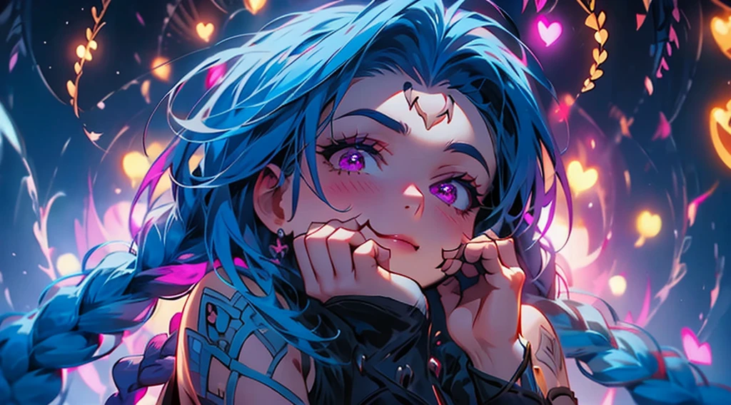 nsfw, ahegao, orgasm, blushing, big boobs, thick thighs, jinx, league of legends, digital illustration, vibrant colors, soft lighting, perfect face, absurdres, ultrasharp, 8K, perfect hands
