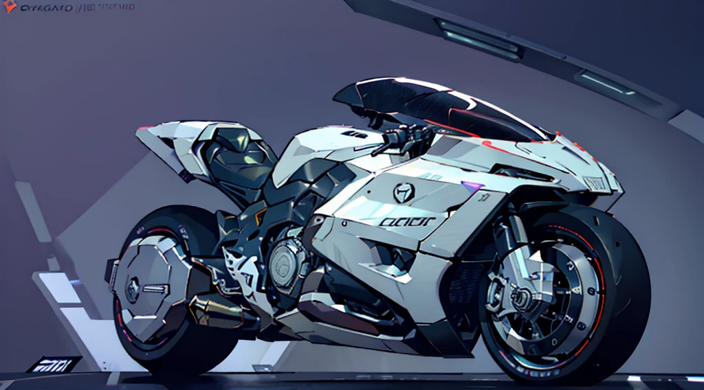 futuristic motorbike, 3D rendering, sleek design, metallic body, neon lights, aerodynamic shape, cutting-edge technology, advanced engine, innovative wheels, streamlined silhouette, reflective surface, high-speed capability, dynamic posture, powerful acceleration, adjustable handlebars, futuristic helmet, enclosed cockpit, augmented reality display, glowing insignia, cyberpunk style, vibrant colors, dramatic lighting