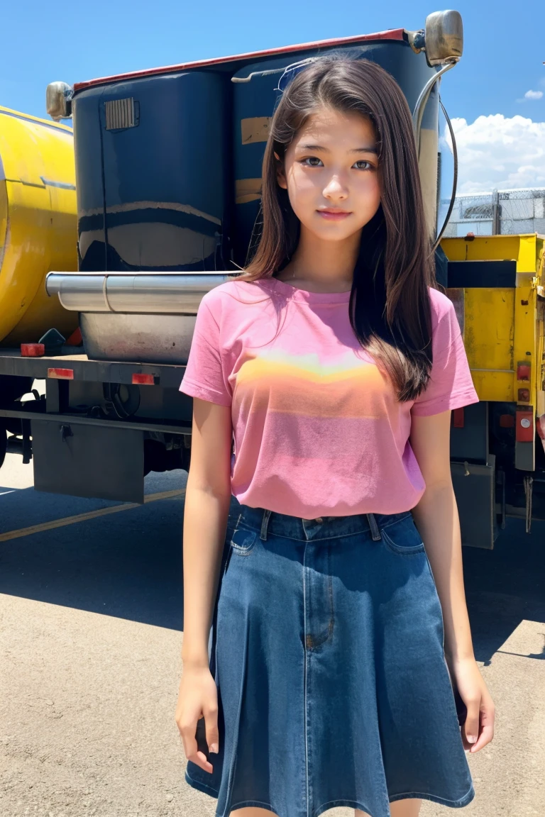 10 years old、cute woman、cute face、cute smile、10 years old 、light yellow hair、light blue eyes、full body shot、80mm、well-shaped chest、slightly larger breasts、lazy smile、wet t-shirt、mini skirt、medium long hair、dark brown hair、garden、Squirting、cherry blossoms、Because I'm slender、beautiful and thin legs、clear white skin、sit on top、