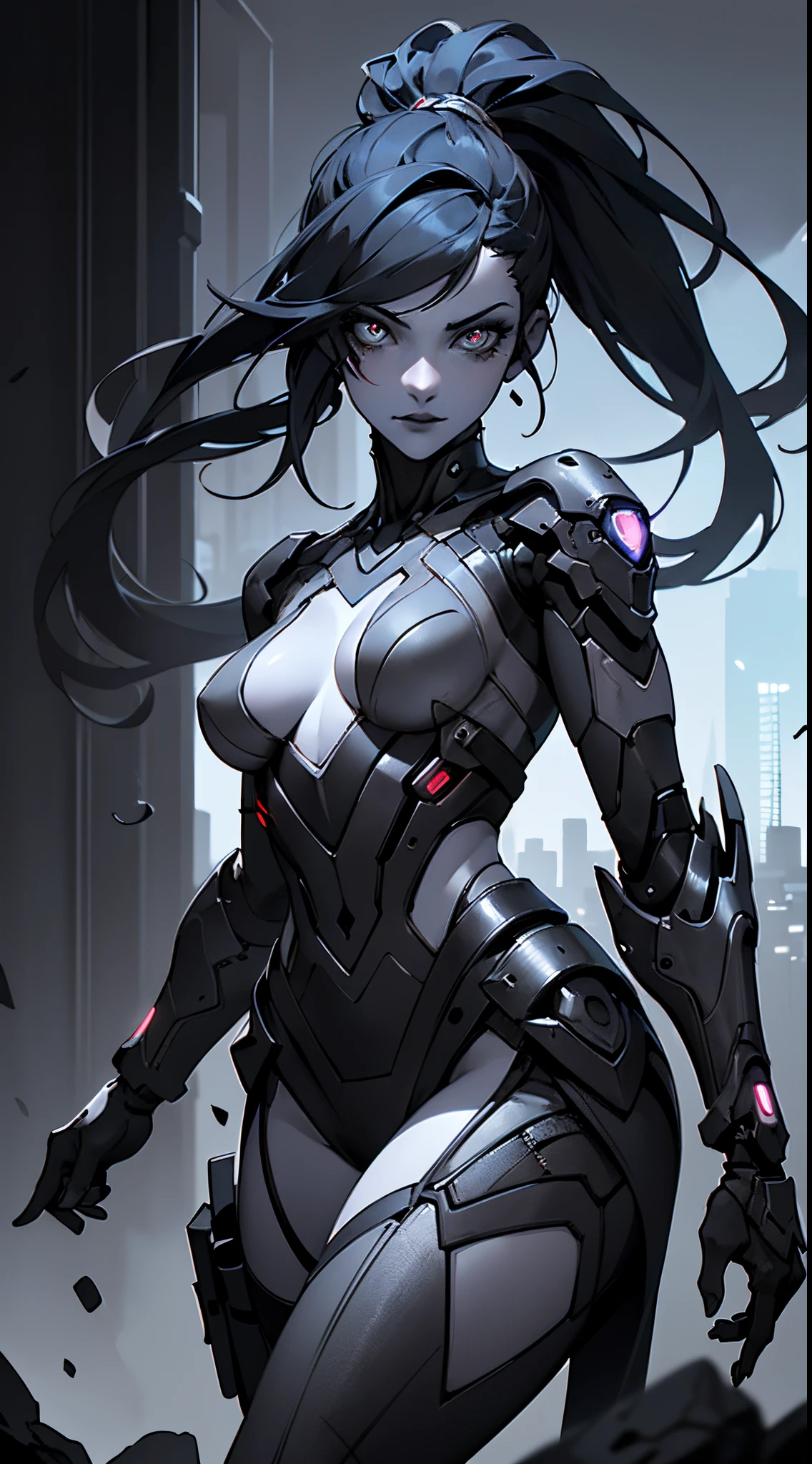 , arte de anime cyberpunk, girl in mecha cyber armor, Perfecto anime cyborg mujer,(desde un lado:1.2),Shy expression,Mano en el cabello,disfraz de cyborg detallado, fondo,fondo blanco,Estilo de esquema,comiс style,Estilo manga,tinta,blanco y negro,(Vibrante, Foto realista, realista, dramatic, oscuro, foco nítido, 8k),,motor irreal:1.4,UHD,La mejor calidad:1.4, fotorrealista:1.4, textura de la piel:1.4, obra maestra:1.8,obra-prima, mejor calidad,（Beautiful and detailed eye description）,(fondo ciudad Tokio cyberpunkAI apocalyptic colors:1.4),(piel real: 1.3),(Ojos sutiles y hermosos :1.1)