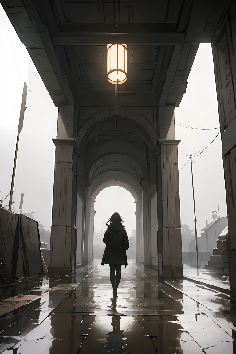 environment design, an image that depicts a scene in the 1880s, cinematic still, the feel of Director Alejandro González Iñárritu, wet, mud, some puddles, fog overcast, morning, mist, photorealistic, 50mm, f/22, shutter 1/60, iso 300,