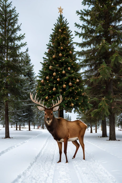Christmas Elk Christmas Tree Gift Snow 4k