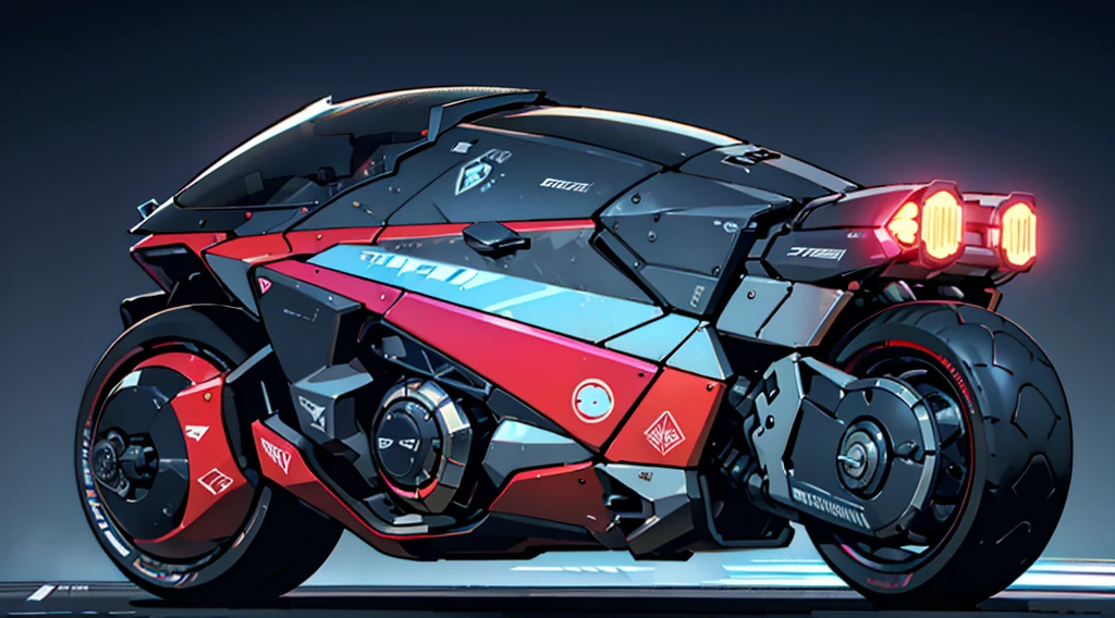 futuristic motorbike, 3D rendering, sleek design, metallic body, neon lights, aerodynamic shape, cutting-edge technology, advanced engine, innovative wheels, streamlined silhouette, reflective surface, high-speed capability, dynamic posture, powerful acceleration, adjustable handlebars, futuristic helmet, enclosed cockpit, augmented reality display, glowing insignia, cyberpunk style, vibrant colors, dramatic lighting, prominent seat,