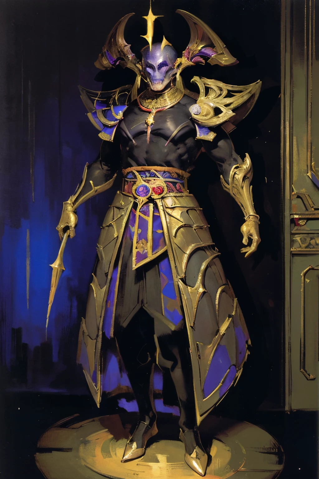 emphasizing the contrast between the color and monochrome versions of the woman. Additionally, the black and purple portion of the image has a shadow effect applied,art by (Carl Larsson:1.2,Portrait Painting,(post-Impressionist),odyssey rhaast, monster, demon, horns, no humans, male focus, armor, wearing large hiphop clothes from 1980s and sneakers, fantasy, insanely detailed and intricate, hypermaximalist, elegant, hyper realistic, super detailed (natural colors, correct white balance, color correction, dehaze,clarity),vivid colours,absurdres,intricate,((full body)),strong stance,devilish smile,