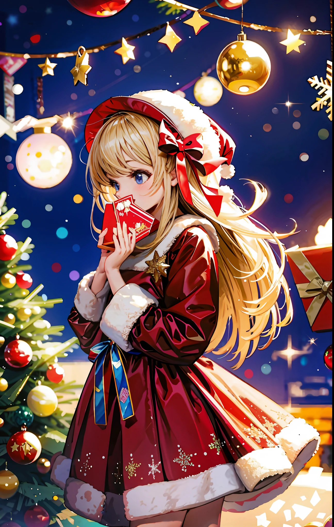 (best quality,4k,8k,highres,masterpiece:1.2),ultra-detailed,realistic,gifts,table,Christmas tree,decorations,wrapping ,bows,ribbon,presents,holiday spirit,vibrant colors,warm lighting,cozy atmosphere,toys,cards,candles,snowflakes,joyful,celebration,exquisite details,exciting surprises,shiny ornaments,sparkling tinsel,beautifully wrapped,excited children,anticipation,festive mood,magical ambiance,delightful moment,wonderful memories,family gathering,cheerful faces,Christmas magic,extravagant,abundance of presents,HDR,UHD,studio lighting,ultra-fine painting,sharp focus,physically-based rendering,professional,vivid colors,bokeh.