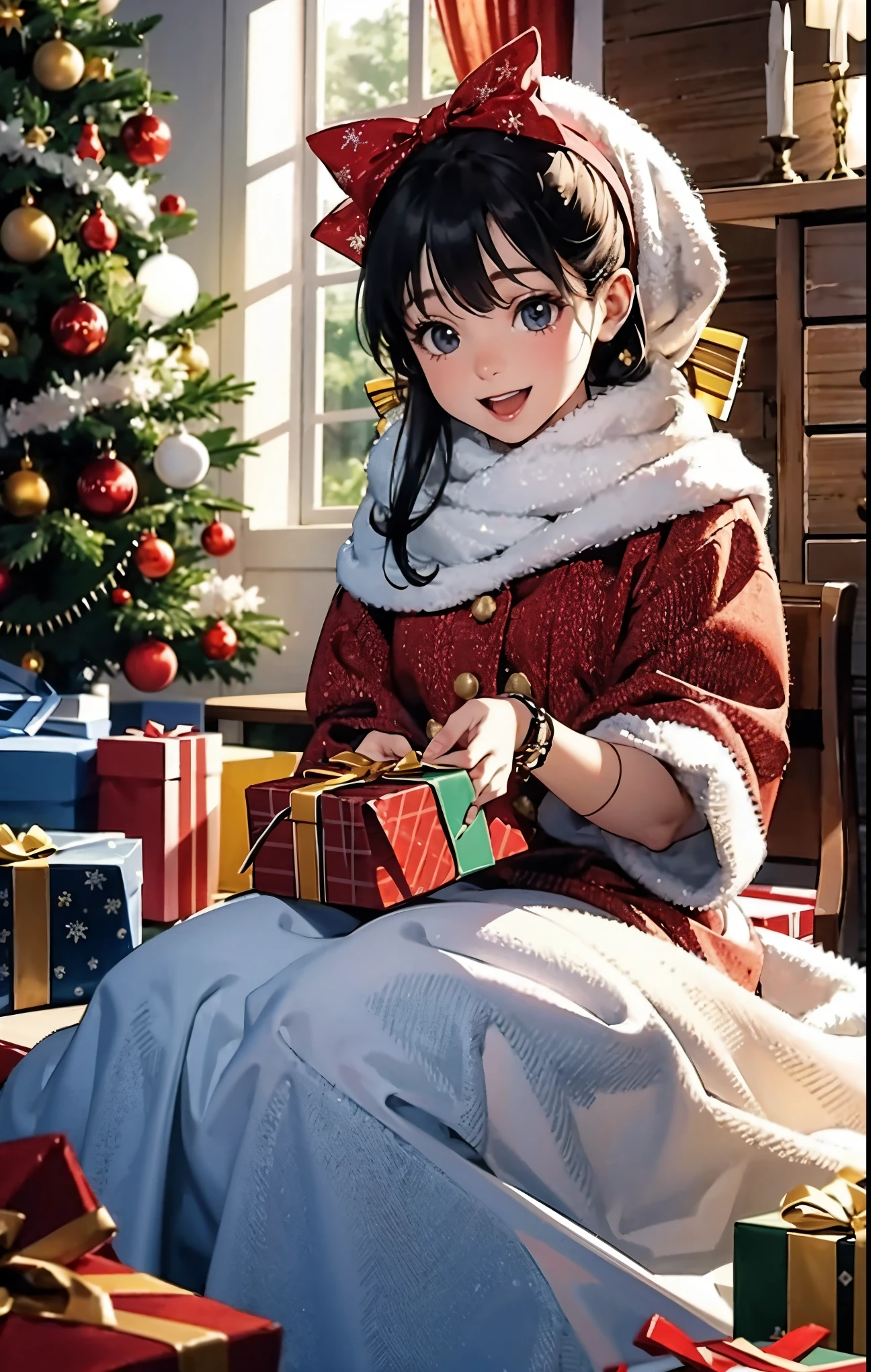 (best quality,4k,8k,highres,masterpiece:1.2),ultra-detailed,realistic,gifts,table,Christmas tree,decorations,wrapping ,bows,ribbon,presents,holiday spirit,vibrant colors,warm lighting,cozy atmosphere,toys,cards,candles,snowflakes,joyful,celebration,exquisite details,exciting surprises,shiny ornaments,sparkling tinsel,beautifully wrapped,excited children,anticipation,festive mood,magical ambiance,delightful moment,wonderful memories,family gathering,cheerful faces,Christmas magic,extravagant,abundance of presents,HDR,UHD,studio lighting,ultra-fine painting,sharp focus,physically-based rendering,professional,vivid colors,bokeh.