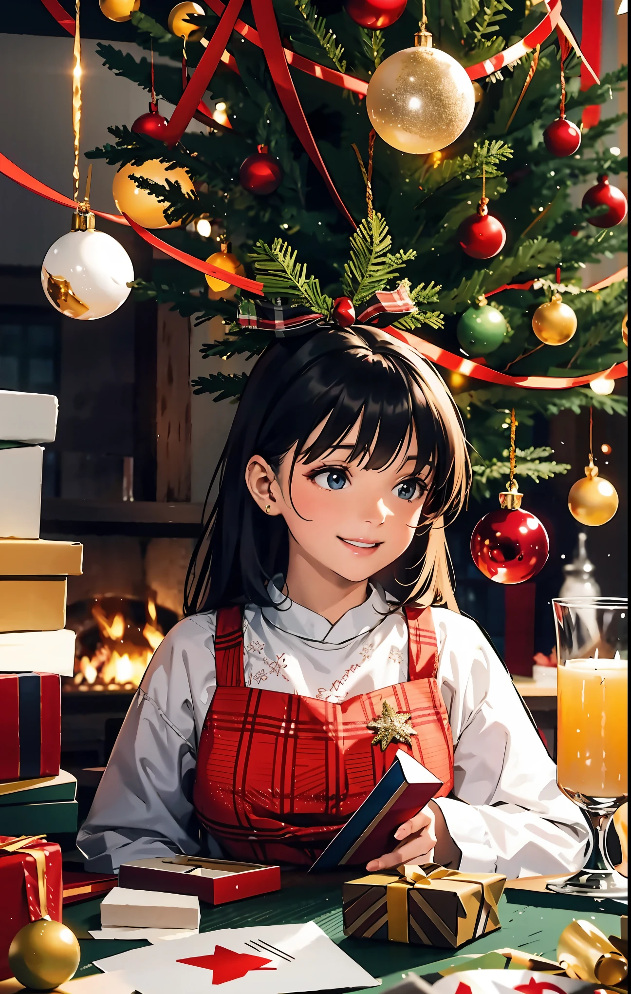 (best quality,4k,8k,highres,masterpiece:1.2),ultra-detailed,realistic,gifts,table,Christmas tree,decorations,wrapping ,bows,ribbon,presents,holiday spirit,vibrant colors,warm lighting,cozy atmosphere,toys,cards,candles,snowflakes,joyful,celebration,exquisite details,exciting surprises,shiny ornaments,sparkling tinsel,beautifully wrapped,excited children,anticipation,festive mood,magical ambiance,delightful moment,wonderful memories,family gathering,cheerful faces,Christmas magic,extravagant,abundance of presents,HDR,UHD,studio lighting,ultra-fine painting,sharp focus,physically-based rendering,professional,vivid colors,bokeh.