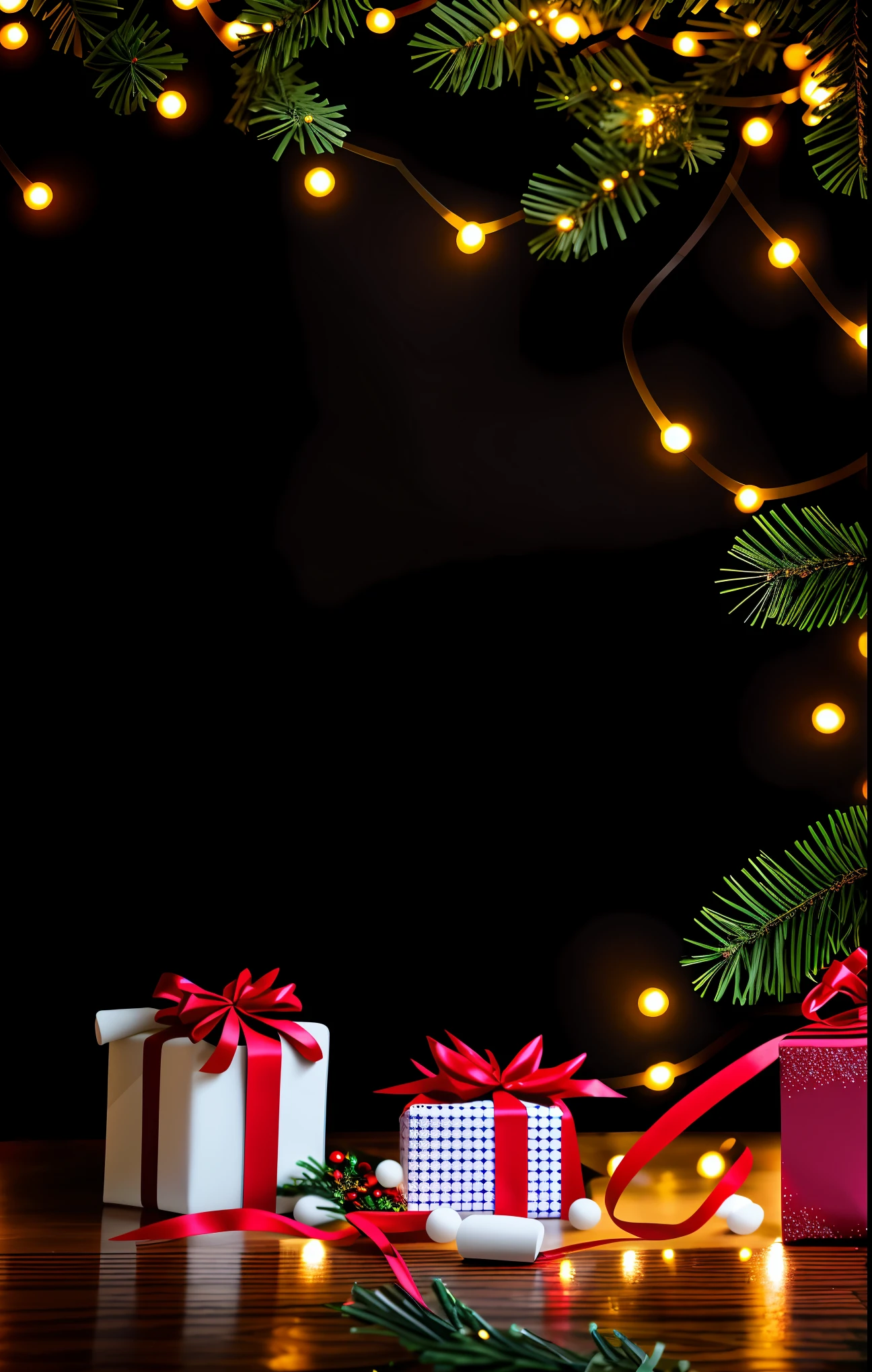 (best quality,4k,8k,highres,masterpiece:1.2),ultra-detailed,realistic,gifts,table,Christmas tree,decorations,wrapping ,bows,ribbon,presents,holiday spirit,vibrant colors,warm lighting,cozy atmosphere,toys,cards,candles,snowflakes,joyful,celebration,exquisite details,exciting surprises,shiny ornaments,sparkling tinsel,beautifully wrapped,excited children,anticipation,festive mood,magical ambiance,delightful moment,wonderful memories,family gathering,cheerful faces,Christmas magic,extravagant,abundance of presents,HDR,UHD,studio lighting,ultra-fine painting,sharp focus,physically-based rendering,professional,vivid colors,bokeh.
