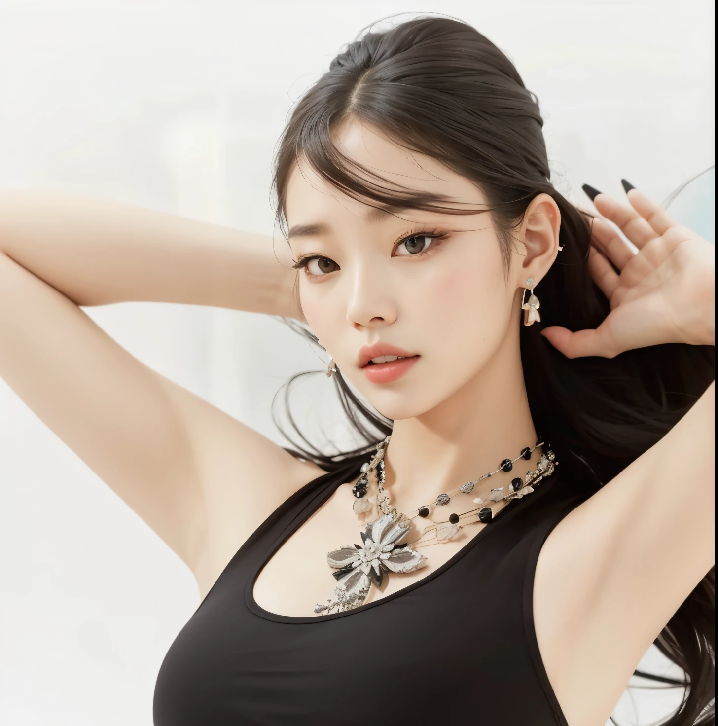 un primer plano de una mujer con un top negro y un collar, Blackpink Jennie, Hermosa mujer surcoreana, Heonhwa Choe, Taejune Kim, Lee Ji - Eun, Lee Ji-eun, Jinyoung Shin, portrait of female Korean idol, Parque Ji-min, Gongbi, hwang se - on, Hermosa joven coreana, Jaeyeon Nam