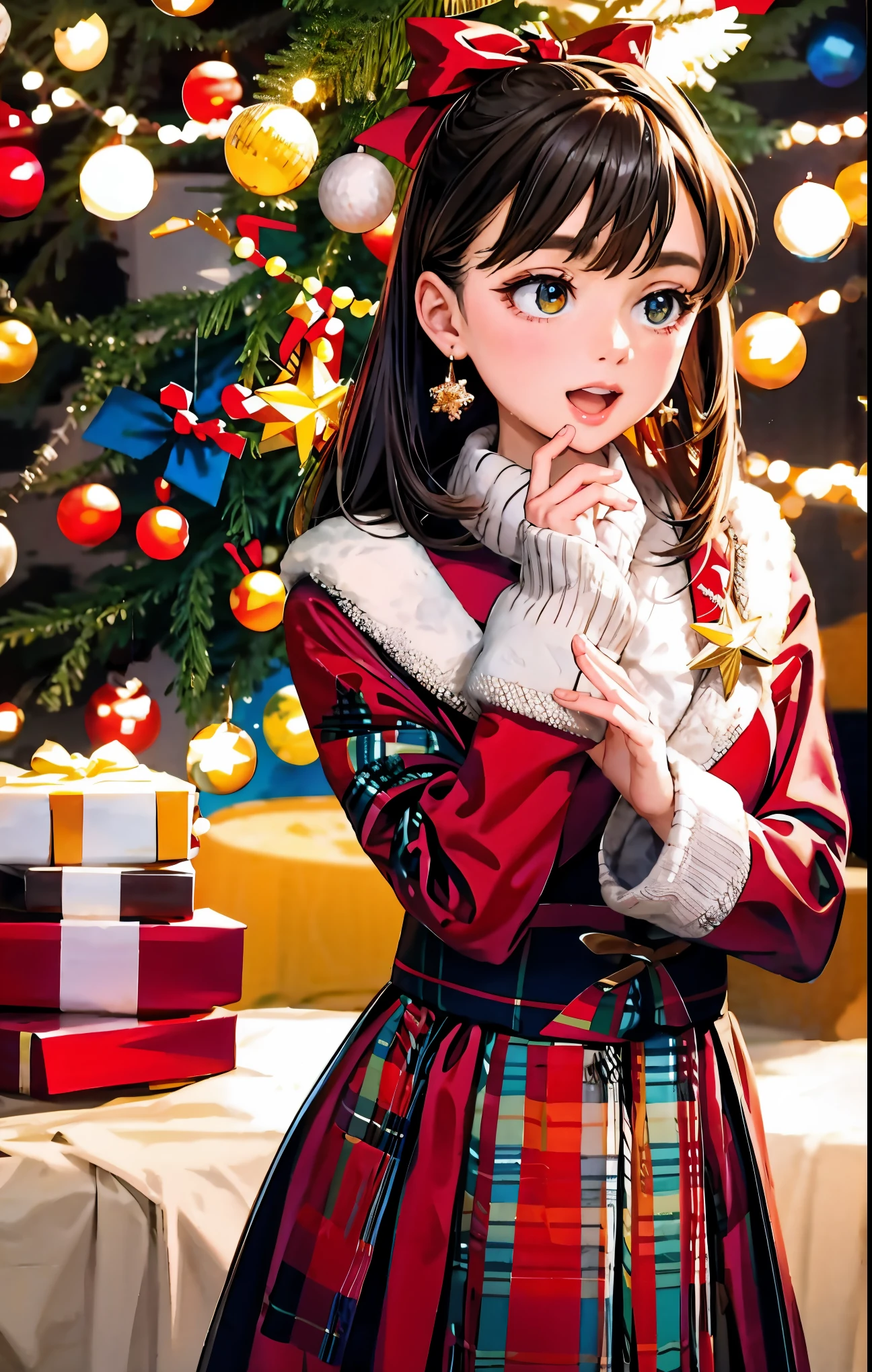 (best quality,4k,8k,highres,masterpiece:1.2),ultra-detailed,realistic,gifts,table,Christmas tree,decorations,wrapping ,bows,ribbon,presents,holiday spirit,vibrant colors,warm lighting,cozy atmosphere,toys,cards,candles,snowflakes,joyful,celebration,exquisite details,exciting surprises,shiny ornaments,sparkling tinsel,beautifully wrapped,excited children,anticipation,festive mood,magical ambiance,delightful moment,wonderful memories,family gathering,cheerful faces,Christmas magic,extravagant,abundance of presents,HDR,UHD,studio lighting,ultra-fine painting,sharp focus,physically-based rendering,professional,vivid colors,bokeh.