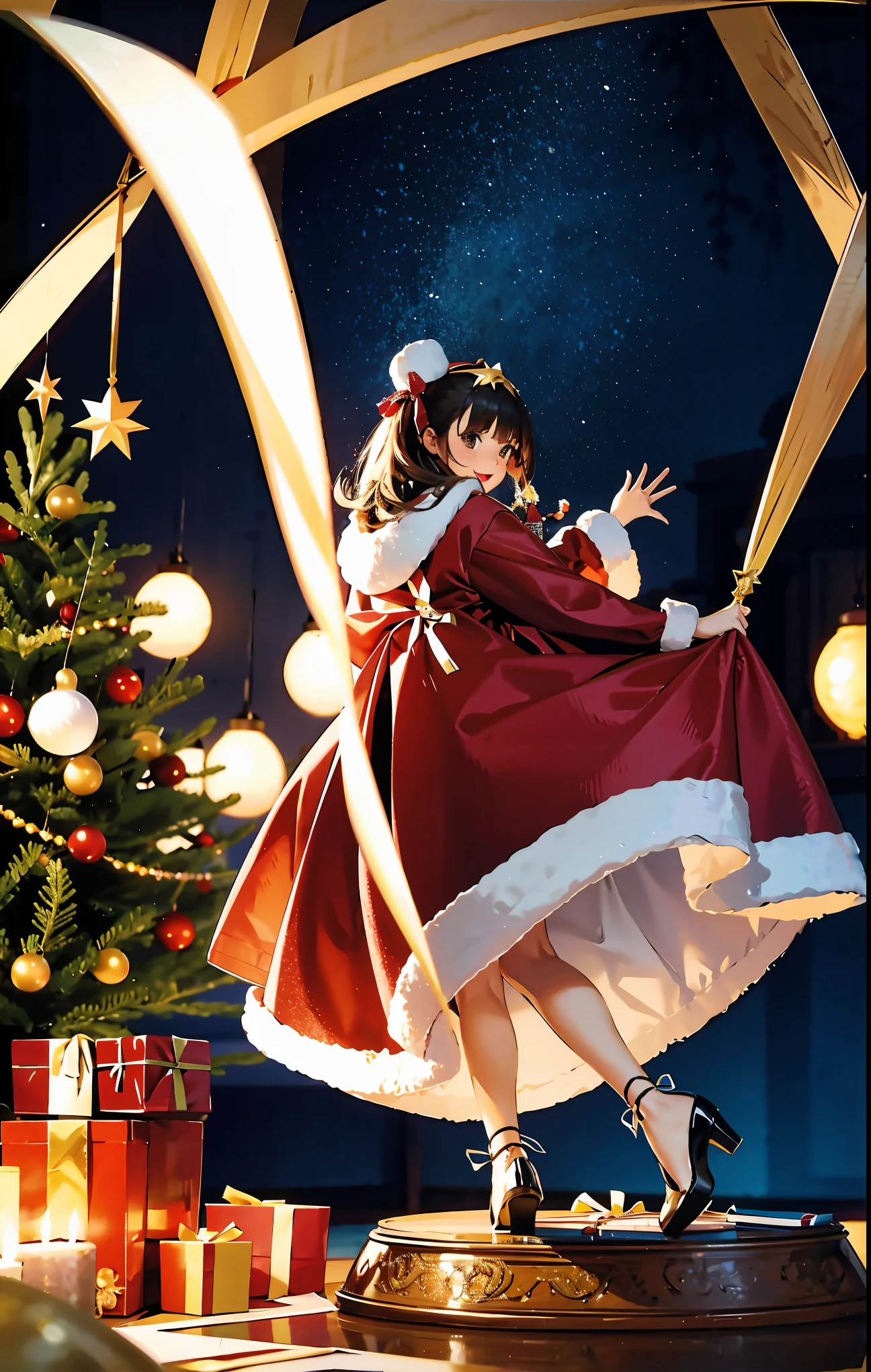 (best quality,4k,8k,highres,masterpiece:1.2),ultra-detailed,realistic,gifts,table,Christmas tree,decorations,wrapping ,bows,ribbon,presents,holiday spirit,vibrant colors,warm lighting,cozy atmosphere,toys,cards,candles,snowflakes,joyful,celebration,exquisite details,exciting surprises,shiny ornaments,sparkling tinsel,beautifully wrapped,excited children,anticipation,festive mood,magical ambiance,delightful moment,wonderful memories,family gathering,cheerful faces,Christmas magic,extravagant,abundance of presents,HDR,UHD,studio lighting,ultra-fine painting,sharp focus,physically-based rendering,professional,vivid colors,bokeh.